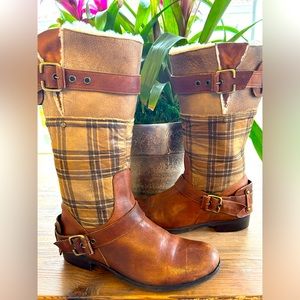 Equestrian Leather Plaid Fur Lined  Boots Ralph Lauren Inspired